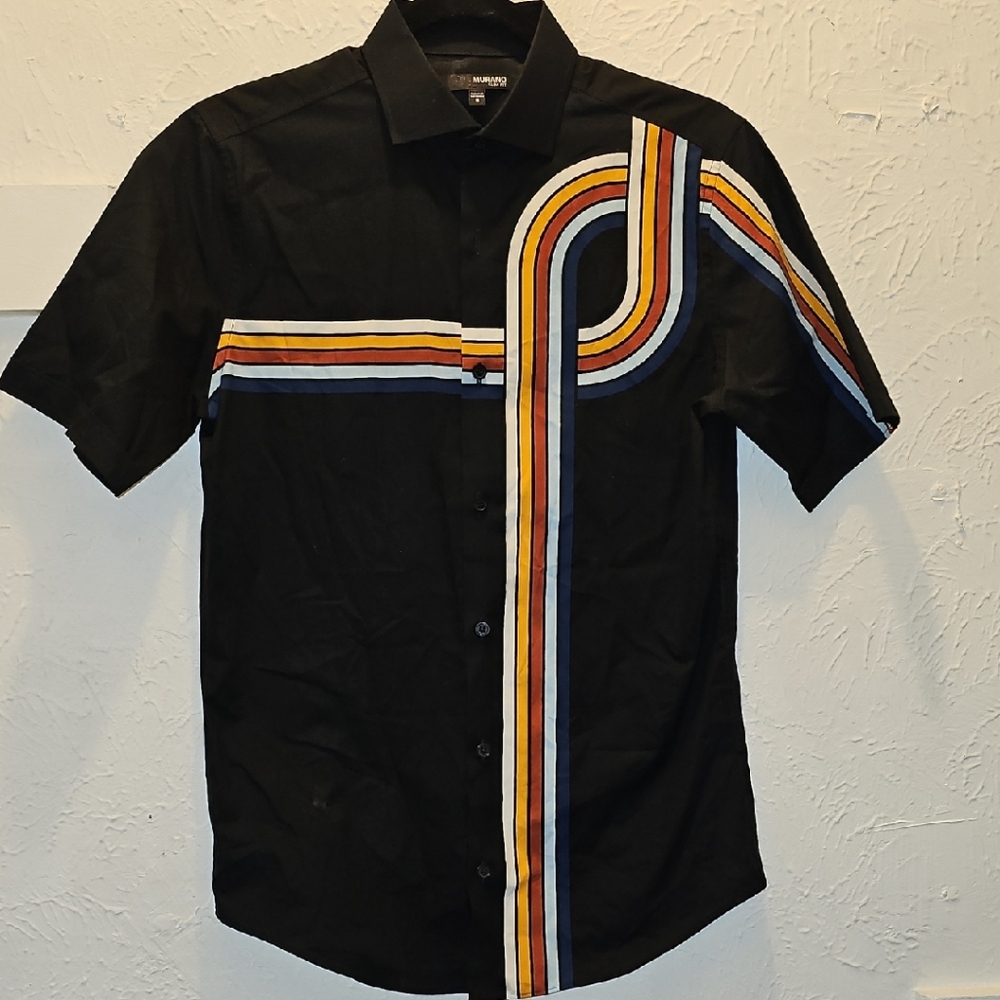 MURANO Black Shirt with Vibrant Stripes